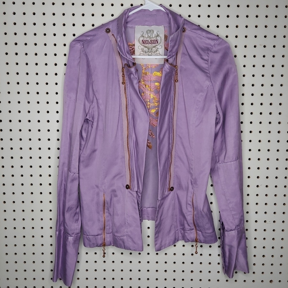 Nelson Satin Moto Jacket‎ Women Large Purple Western Country Grunge Fairy Y2K